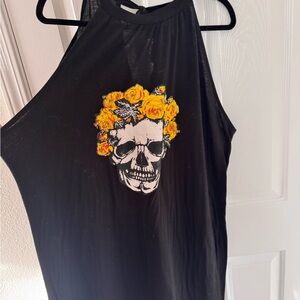 Black Tank Dress with Skull & Yellow Rose Crown Graphic